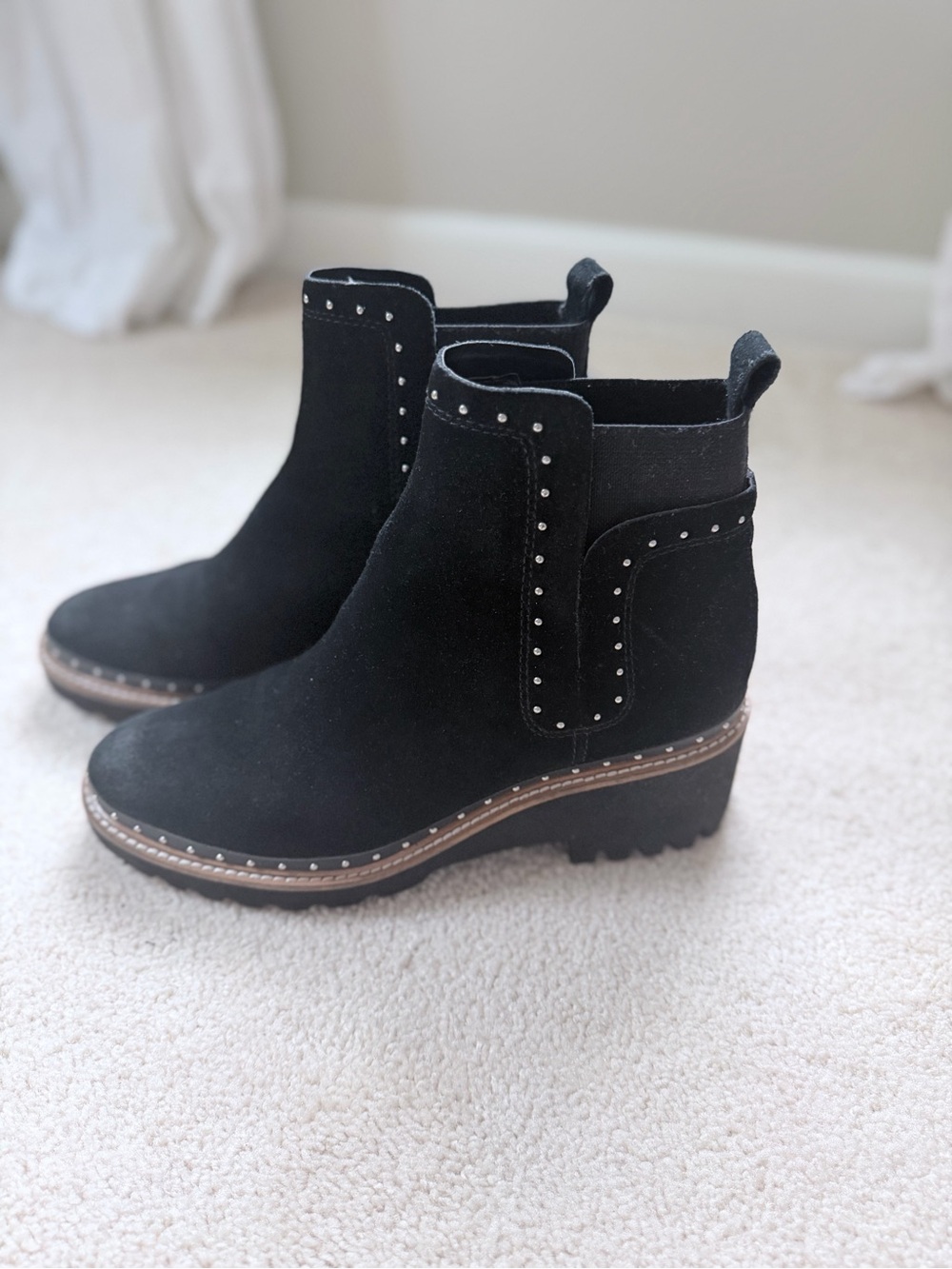 Dolce Vita Black Suede Studded Wedge Ankle Boots - Women